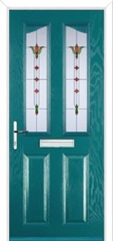 2 Panel 2 Angle Fleur Composite Front Door in Turquoise Blue