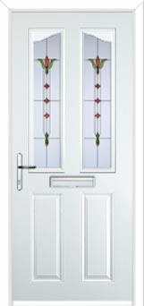 2 Panel 2 Angle Fleur Composite Front Door in White
