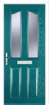2 Panel 2 Angle Glazed Composite Front Door in Turquoise Blue