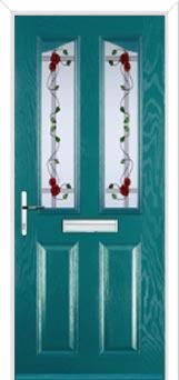 2 Panel 2 Angle Mackintosh Rose Composite Front Door in Turquoise Blue