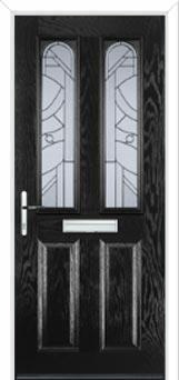 2 Panel 2 Arch Abstract Composite Front Door in Black