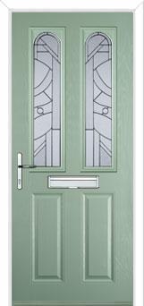 2 Panel 2 Arch Abstract Composite Front Door in Chartwell Green