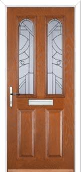 2 Panel 2 Arch Abstract Composite Front Door in Oak