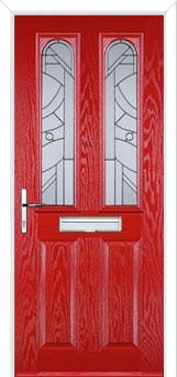 2 Panel 2 Arch Abstract Composite Front Door in Poppy Red