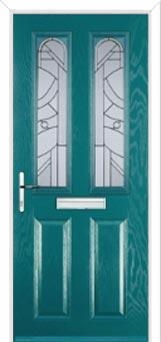 2 Panel 2 Arch Abstract Composite Front Door in Turquoise Blue