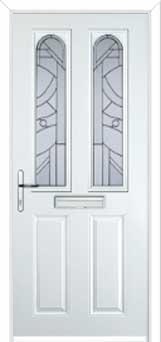 2 Panel 2 Arch Abstract Composite Front Door in White