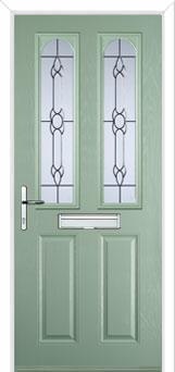 2 Panel 2 Arch Crystal Bohemia Composite Front Door in Chartwell Green
