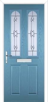 2 Panel 2 Arch Crystal Bohemia Composite Front Door in Pastel Blue
