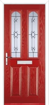 2 Panel 2 Arch Crystal Bohemia Composite Front Door in Red