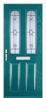 2 Panel 2 Arch Crystal Bohemia Composite Front Door in Turquoise Blue
