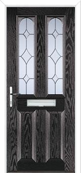 2 Panel 2 Arch Crystal Diamond Composite Front Door in Black Brown