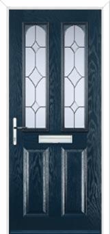 2 Panel 2 Arch Crystal Diamond Composite Front Door in Dark Blue