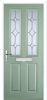 2 Panel 2 Arch Crystal Diamond Composite Front Door in Chartwell Green
