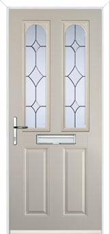 2 Panel 2 Arch Crystal Diamond Composite Front Door in Cream