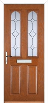 2 Panel 2 Arch Crystal Diamond Composite Front Door in Oak