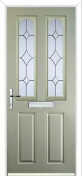 2 Panel 2 Arch Crystal Diamond Composite Front Door in Pebble Grey