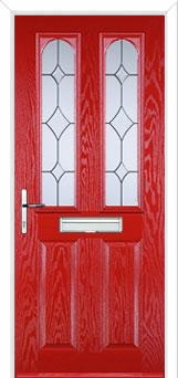 2 Panel 2 Arch Crystal Diamond Composite Front Door in Poppy Red