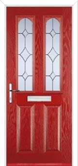 2 Panel 2 Arch Crystal Diamond Composite Front Door in Red