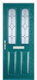 2 Panel 2 Arch Crystal Diamond Composite Front Door in Turquoise Blue