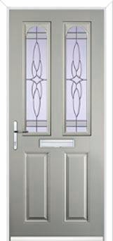 2 Panel 2 Arch Crystal Harmony Composite Front Door in Agate Grey