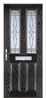 2 Panel 2 Arch Crystal Harmony Composite Front Door in Black Brown