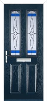 2 Panel 2 Arch Crystal Harmony Composite Front Door in Dark Blue