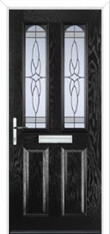 2 Panel 2 Arch Crystal Harmony Composite Front Door in Black
