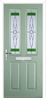2 Panel 2 Arch Crystal Harmony Composite Front Door in Chartwell Green