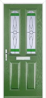 2 Panel 2 Arch Crystal Harmony Composite Front Door in Fern Green