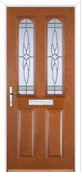 2 Panel 2 Arch Crystal Harmony Composite Front Door in Oak