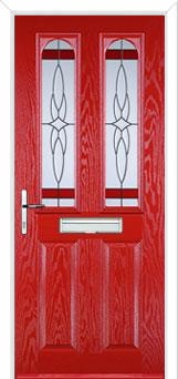 2 Panel 2 Arch Crystal Harmony Composite Front Door in Poppy Red