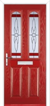 2 Panel 2 Arch Crystal Harmony Composite Front Door in Red