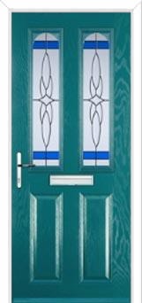 2 Panel 2 Arch Crystal Harmony Composite Front Door in Turquoise Blue