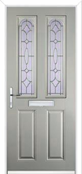 2 Panel 2 Arch Zinc/Brass Art Clarity Composite Front Door in Agate Grey