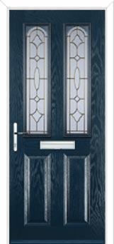 2 Panel 2 Arch Zinc/Brass Art Clarity Composite Front Door in Dark Blue