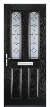 2 Panel 2 Arch Zinc/Brass Art Clarity Composite Front Door in Black