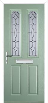 2 Panel 2 Arch Zinc/Brass Art Clarity Composite Front Door in Chartwell Green