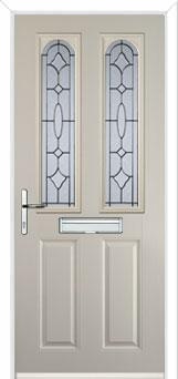 2 Panel 2 Arch Zinc/Brass Art Clarity Composite Front Door in Cream