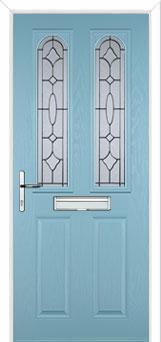 2 Panel 2 Arch Zinc/Brass Art Clarity Composite Front Door in Duck Egg Blue