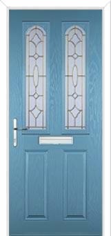2 Panel 2 Arch Zinc/Brass Art Clarity Composite Front Door in Pastel Blue