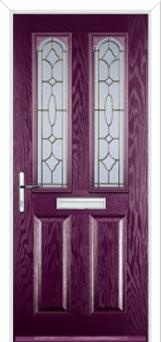 2 Panel 2 Arch Zinc/Brass Art Clarity Composite Front Door in Purple Violet