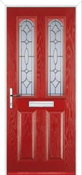 2 Panel 2 Arch Zinc/Brass Art Clarity Composite Front Door in Red