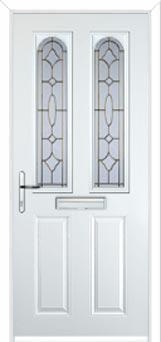 2 Panel 2 Arch Zinc/Brass Art Clarity Composite Front Door in White