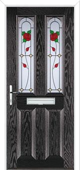 2 Panel 2 Arch English Rose Composite Front Door in Black Brown