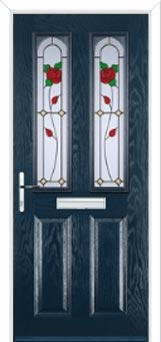 2 Panel 2 Arch English Rose Composite Front Door in Dark Blue