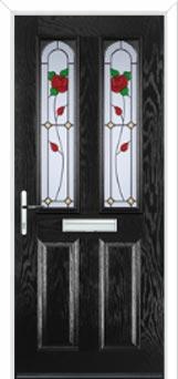 2 Panel 2 Arch English Rose Composite Front Door in Black