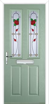 2 Panel 2 Arch English Rose Composite Front Door in Chartwell Green