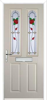 2 Panel 2 Arch English Rose Composite Front Door in Cream