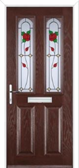 2 Panel 2 Arch English Rose Composite Front Door in Darkwood