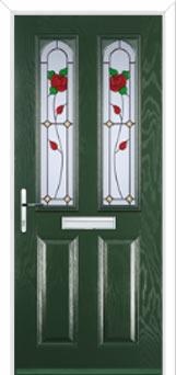 2 Panel 2 Arch English Rose Composite Front Door in Green